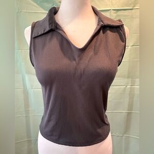 Heiny collection gray crop polo, v-neck top, size medium